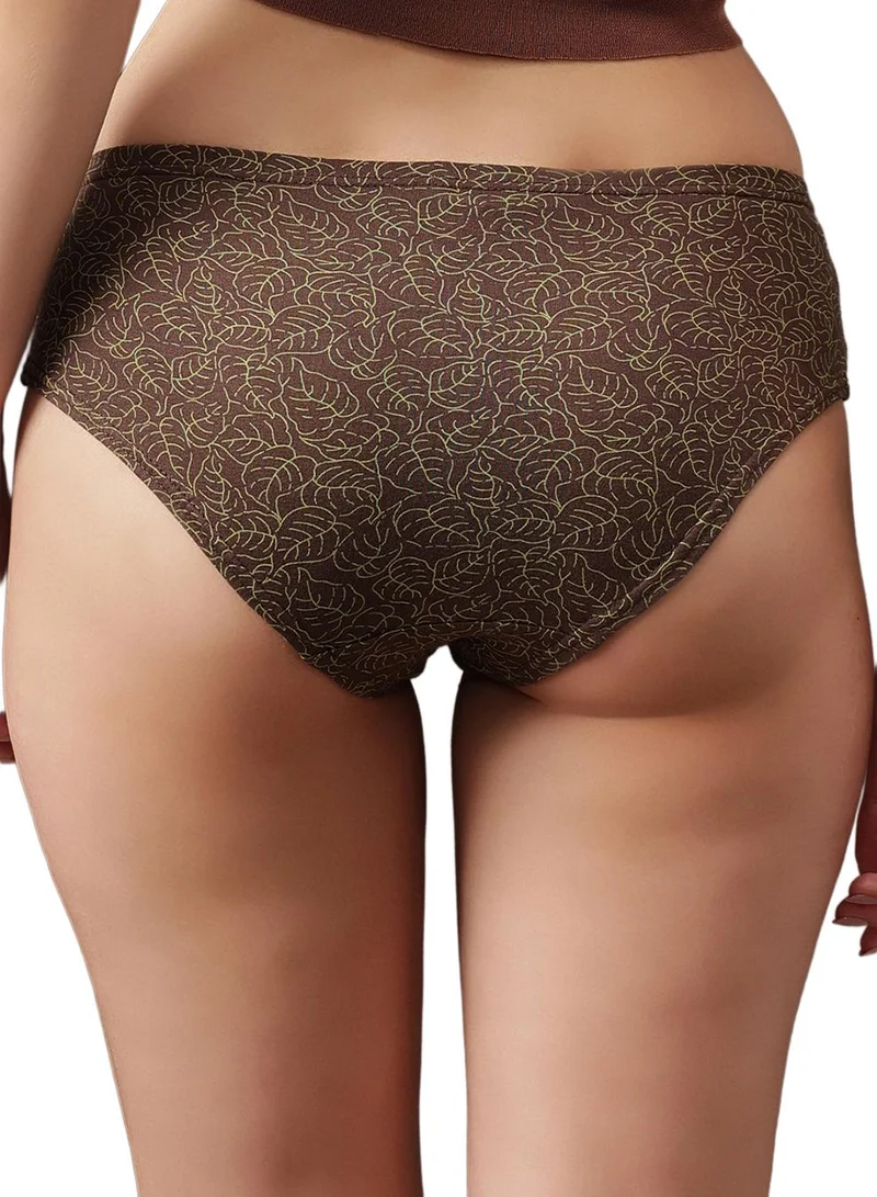 Clovia Multicolour Pack of 3 Leaf Print Mid Waist Hipster Panties with Inner Elastic - 100% Cotton for Women | Best Price UAE